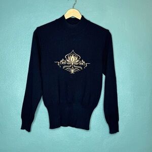 BOGNER Dark Navy MONOGRAM WOOL BLEND SKI SWEATER Medium